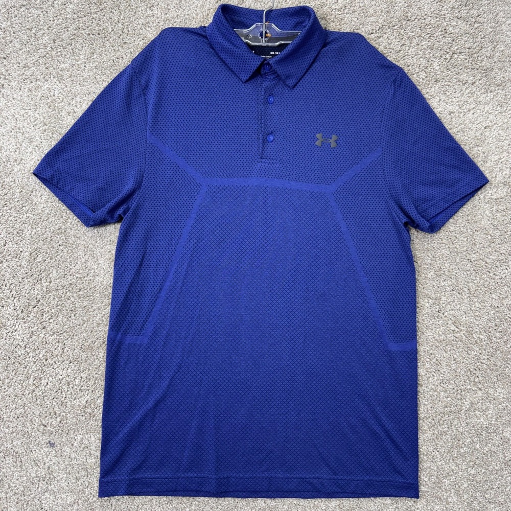 Under Armour Polo Mens Medium Loose Fit Blue Mesh Short Sleeve EUC